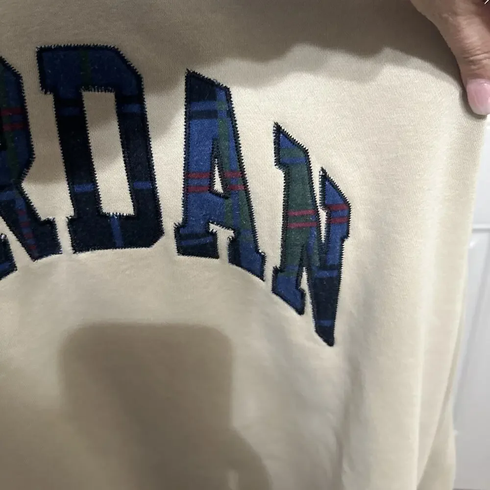 Air Jordan Flight Heritage Sweatshirt Mens Size 2xl Plaid Spellout Fleece Beige